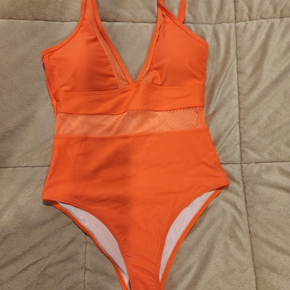 LOST IN THE WAVES BRIGHT ORANGE V-NECK SWIMSUIT